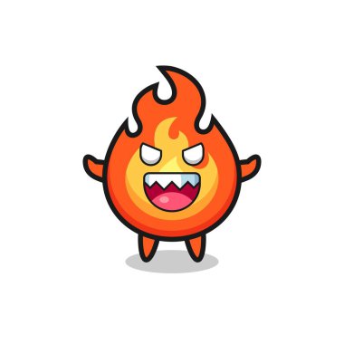 Şeytani ateş maskotu karakteri, tişört, çıkartma, logo elementi için şirin bir tasarım.