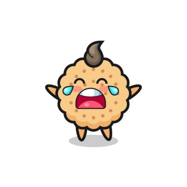 Ağlayan yuvarlak bisküvilerin çizimi şirin bebek, tişört, çıkartma, logo elementi için şirin tasarım