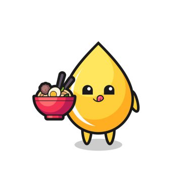 Tatlı bal damlası karakteri erişte yiyor. Tişört, çıkartma, logo elementi için şirin bir tasarım.