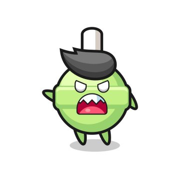 Çok kızgın bir pozda şirin bir lolipop çizgi filmi, tişört, çıkartma, logo elementi için şirin bir tasarım.