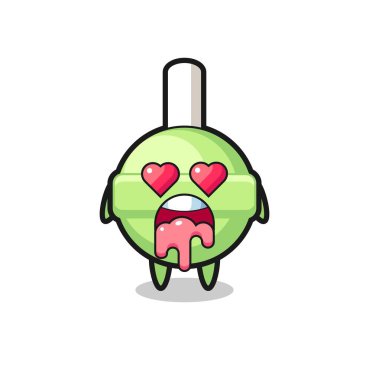 Sevimli bir lolipopun aşık olma ifadesi kalp şeklinde gözleri, tişört, çıkartma, logo elementi için şirin bir tasarım.