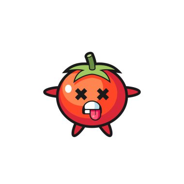 Ölü duruşu olan sevimli domateslerin karakteri, tişört, çıkartma, logo elementi için şirin tasarım.