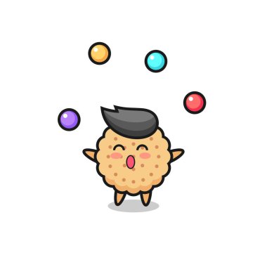 Yuvarlak bisküviler sirk çizgi filmi bir top hokkabazlığı, tişört, çıkartma, logo elementi için şirin bir tasarım.