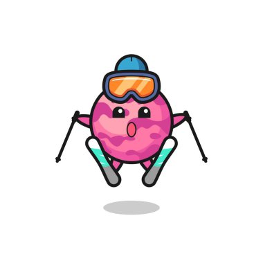 Kayakçı rolünde dondurma kepçesi karakteri tişört, çıkartma, logo elementi için şirin bir tasarım.