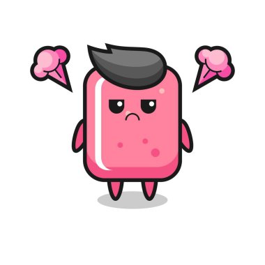 Şirin sakız çizgi film karakterinin rahatsız edici ifadesi, tişört, etiket, logo ögesi için şirin tarz tasarımı