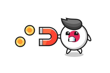 Japon bayrak rozeti karakteri altın sikkeleri yakalamak için bir mıknatıs tutar, tişört, çıkartma, logo elementi için şirin bir tasarım.