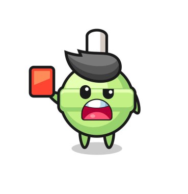 Hakemin kırmızı kart vermesi gibi sevimli bir maskot tişört, çıkartma, logo elementi için şirin bir tasarım.