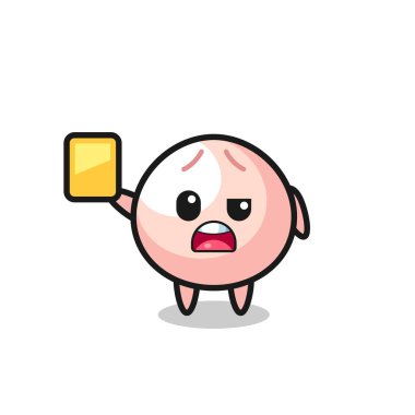 Futbol hakemi olarak çizgi film karakteri sarı kart veriyor, tişört, etiket, logo elementi için şirin bir tasarım.