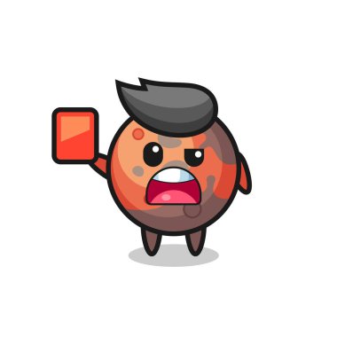 Hakem olarak sevimli maskot kırmızı kart veriyor. Tişört, çıkartma, logo elementi için şirin bir tasarım.