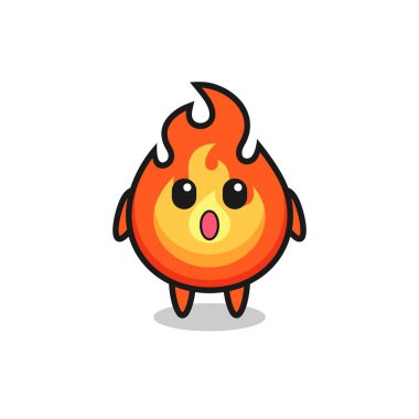 Ateş çizgi filminin hayret verici ifadesi, tişört, etiket, logo elementi için şirin bir tasarım.