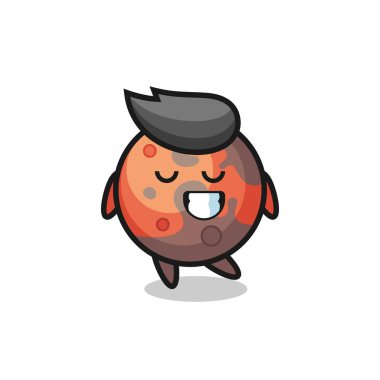 Utangaç bir ifadeyle Mars çizgi film çizimi, tişört, etiket, logo ögesi için şirin bir tasarım