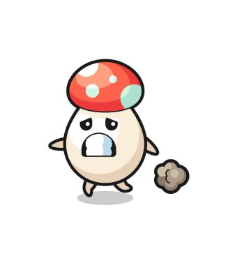 Korkuyla çalışan mantarın çizimi, tişört, çıkartma, logo elementi için şirin bir tasarım.