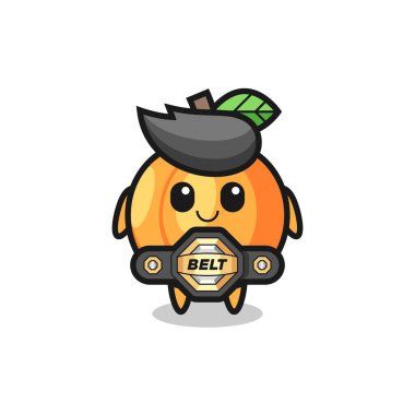 Kemerli MMA dövüşçüsü kayısı maskotu. Tişört, çıkartma, logo elementi için şirin bir tasarım.