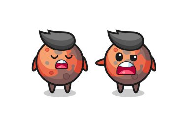 Tişört, çıkartma ve logo elementleri için şirin bir tasarım olan iki sevimli Mars karakteri arasındaki tartışmanın gösterimi