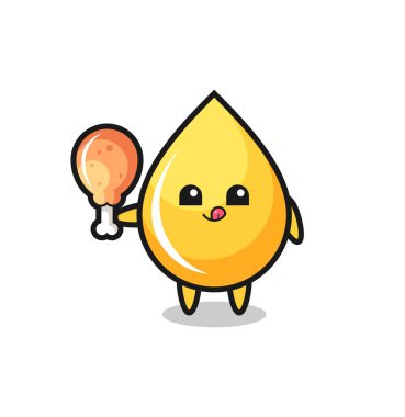 Tatlı maskotumuz kızarmış tavuk yiyor. Tişört, çıkartma ve logo için güzel bir tasarım.