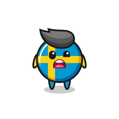 Şirin İsveç bayrağı maskotunun şok olmuş yüzü, tişört, çıkartma, logo elementi için şirin bir tasarım.