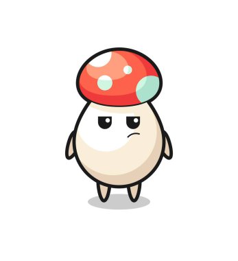 Şüpheli ifadeli şirin mantar karakteri, tişört, çıkartma, logo elementi için şirin tarz tasarımı