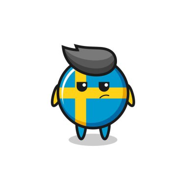 Tişört, çıkartma, logo elementi için sevimli tasarım, şüpheli ifadeli sevimli İsveç bayrağı karakteri
