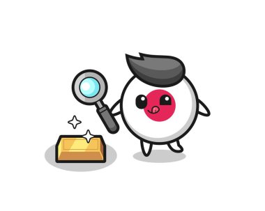 Japon bayrak rozeti karakteri altın külçesinin orijinalliğini, tişört, çıkartma, logo elementi için şirin bir tasarım dizaynını kontrol ediyor.