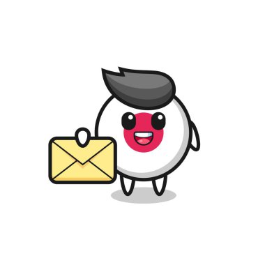 Japon bayrağının sarı bir harf taşıdığı karikatür çizimi tişört, çıkartma, logo elementi için şirin bir tasarım.