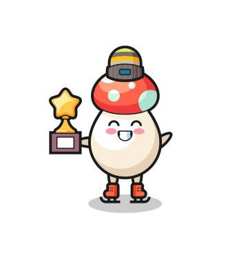 Bir buz patencisi olarak mantar çizgi filmi. Kazanan kupa, tişört, etiket, logo elementi için şirin bir tasarım.