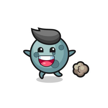 Koşu pozlu mutlu asteroit karikatürü, tişört, etiket, logo elementi için şirin bir tasarım.