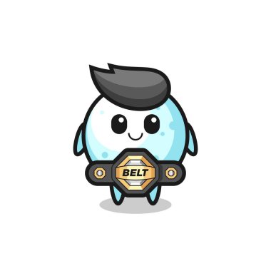 Kemerli MMA dövüşçüsü kar topu maskotu. Tişört, çıkartma, logo elementi için şirin bir tasarım.