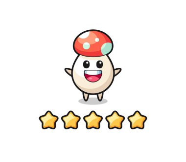 Müşterinin en iyi derecelendirmesi, 5 yıldızlı mantar tatlı karakter, tişört, çıkartma, logo elementi için şirin tasarım