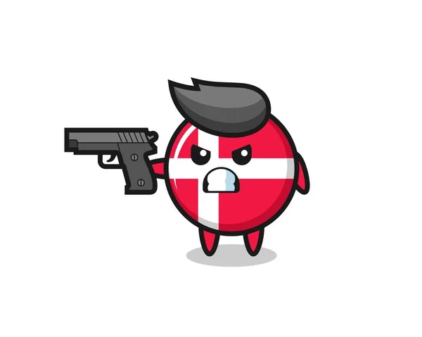 Dessin Mignon Drapeau Danemark Avec Pistolet Conception Style Mignon Pour — Image vectorielle