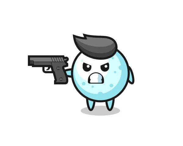 Gambar Karakter Bola Salju Yang Lucu Dengan Pistol Desain Gaya - Stok Vektor