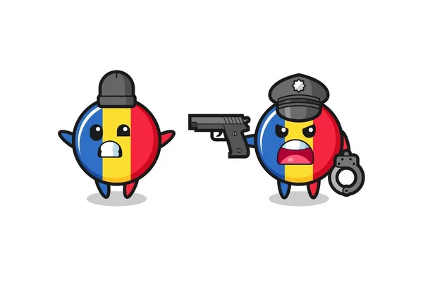 Illustration Der Rumänischen Flagge Abzeichen Räuber Mit Händen Nach Oben — Stockvektor