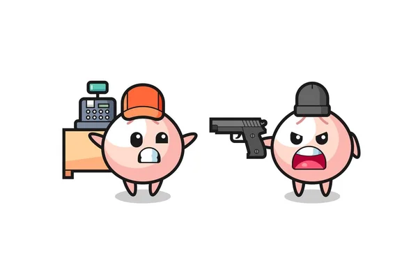 Illust Meatbun Bonito Como Caixa Apontado Uma Arma Por Ladrão — Vetor de Stock