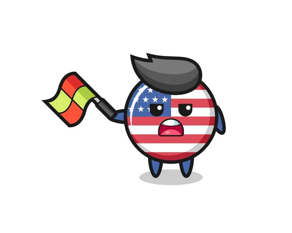 Dibujos Animados Insignia Bandera Los Estados Unidos Como Juez Línea — Vector de stock