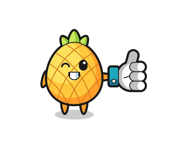 Schattig Ananas Met Social Media Duimen Omhoog Symbool Leuke Stijl — Stockvector