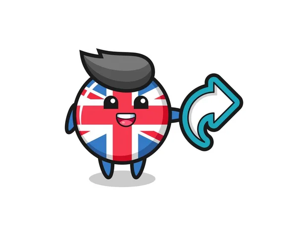 Niedlich Vereinigtes Königreich Flagge Abzeichen Halten Social Media Share Symbol — Stockvektor