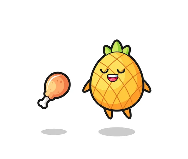 Mignon Ananas Flottant Tenté Cause Poulet Frit Design Mignon Pour — Image vectorielle