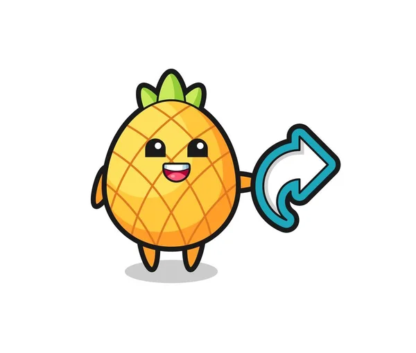Cute Pineapple Hold Social Media Share Symbol Cute Style Design — Stock Vector