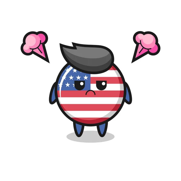 Annoyed Expression Cute United States Flag Badge Cartoon Character Cute — Stock Vector