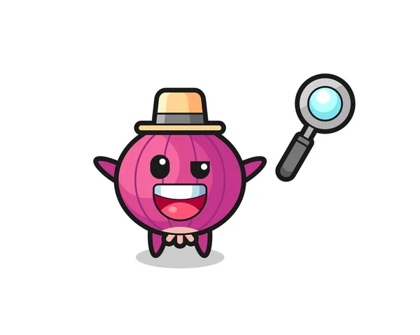 Ilustración Mascota Cebolla Como Detective Que Logra Resolver Caso Lindo — Vector de stock