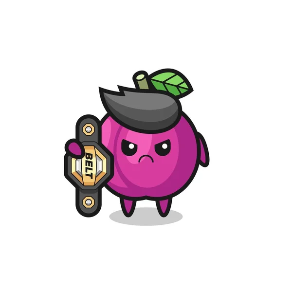 Personagem Mascote Frutas Ameixa Como Lutador Mma Com Cinto Campeão —  Vetores de Stock