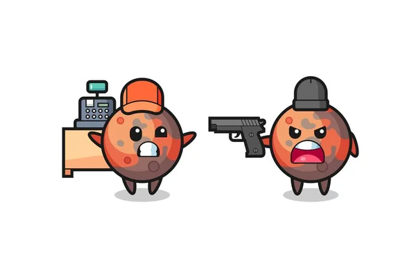 Illustration Cute Mars Cashier Pointed Gun Robber Cute Style Design — Stock Vector