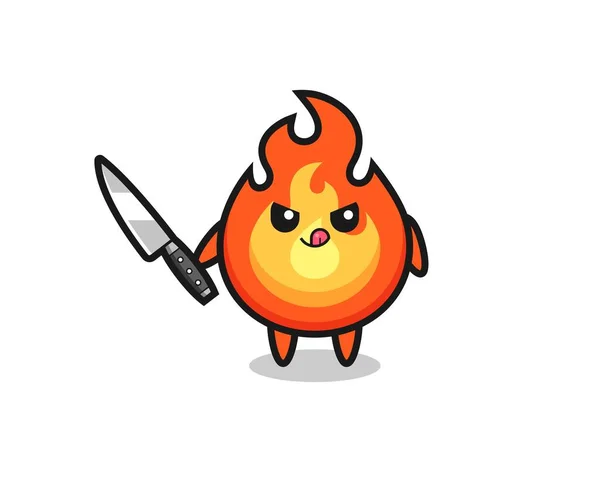 Cute Fire Mascot Psychopath Holding Knife Cute Style Design Shirt — Stock Vector