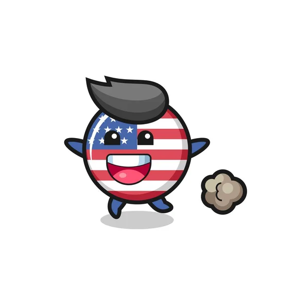 Szczęśliwy Stany Zjednoczone Flaga Plakietka Kreskówka Bieżącą Pozę Ładny Styl — Wektor stockowy