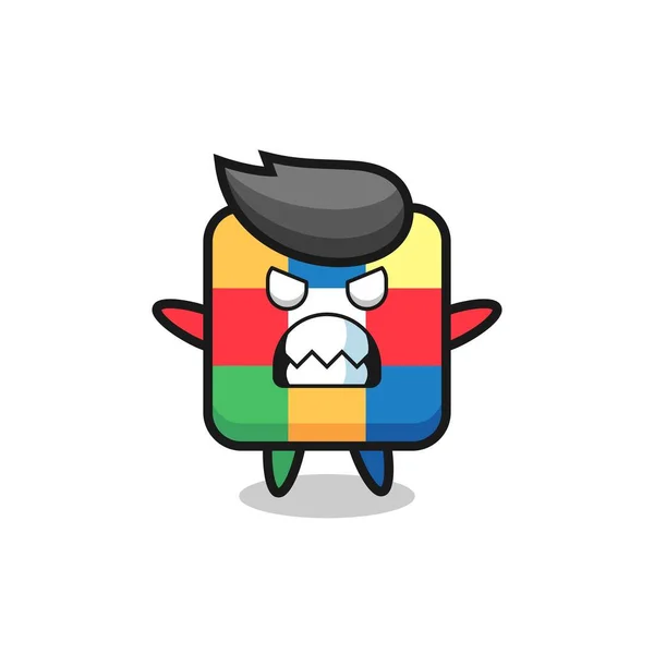 Expression Courroucée Personnage Mascotte Rubik Cube Design Style Mignon Pour — Image vectorielle