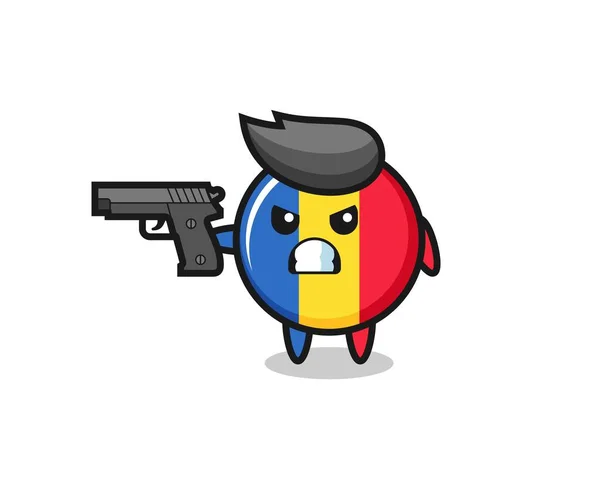 Симпатичный Символ Значка Флага Румынии Стрелять Пистолета Симпатичный Дизайн Стиля — стоковый вектор