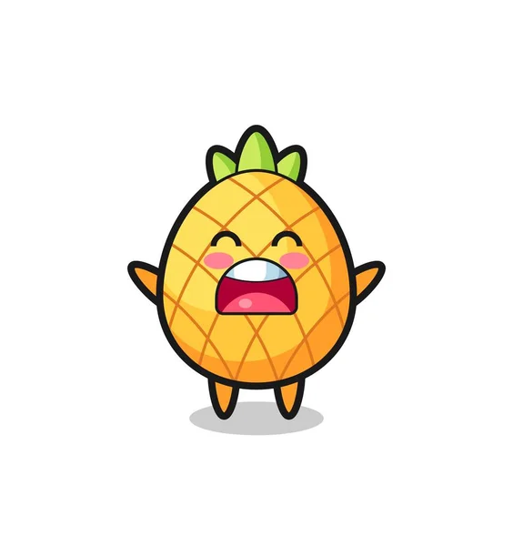 Mascotă Drăguță Ananas Expresie Căscată Design Drăguț Stil Pentru Tricou — Vector de stoc