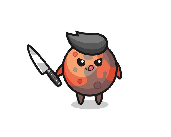 Lindo Mars Mascota Como Psicópata Sosteniendo Cuchillo Lindo Diseño Estilo — Vector de stock