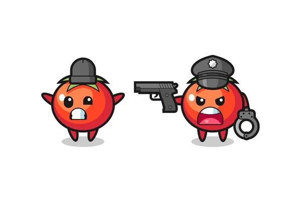Ilustracja Pomidorów Rabuś Rękami Góry Poza Złowione Przez Policję Ładny — Wektor stockowy
