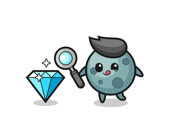Mascota Del Asteroide Está Comprobando Autenticidad Diamante Diseño Lindo Del — Vector de stock