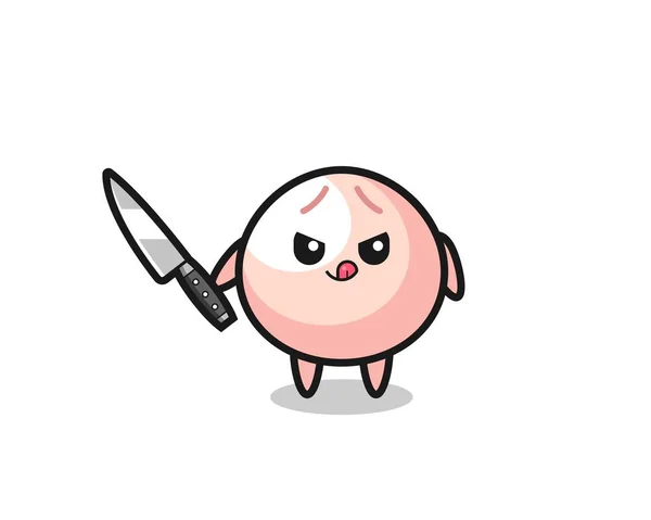 Cute Meatbun Mascot Psychopath Holding Knife Cute Style Design Shirt — Stock Vector